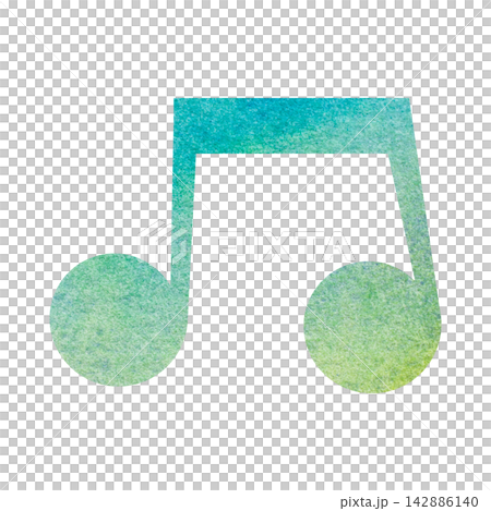 An illustration of a musical note icon with a beautiful watercolor pattern. 142886140