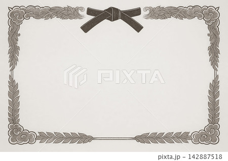 Certificate dan grade diplom karate. Old vintage diplom paper, with frame background art design. 142887518