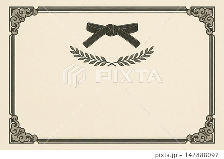Certificate dan grade diplom karate. Old vintage paper, with frame texture background art design. Certificate dan grade diplom karate. Old vintage paper, with frame texture background art design. 142888097