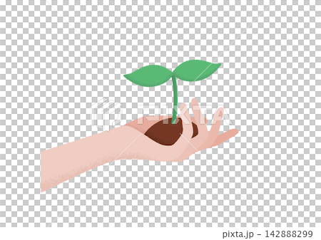 Illustration of a hand supporting a plant sprout. Illustration of a hand supporting a plant sprout. 142888299