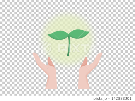 Illustration of a person supporting a plant sprout with both hands (growth, environmental protection, sustainability) 2 Illustration of a person supporting a plant sprout with both hands (growth, environmental protection, sustainability) 2 142888301