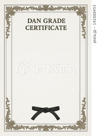 Certificate dan grade diplom karate. Old vintage paper, with frame texture background art design. 142888455