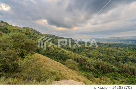 Summer Mountains Landscape with Green forest. Summer Mountains Landscape with Green forest. 142888702