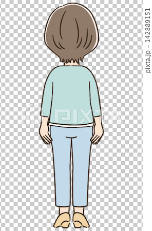 50多歲女性的日常生活和交流材料:全身和背面視圖。 50多歲女性的日常生活和交流材料:全身和背面視圖。 142889151