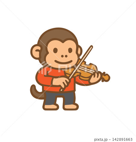 Cute monkey playing the violin Cartoon Illustration 142891663