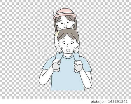 一幅父親將女兒扛在肩上的插圖。 一幅父親將女兒扛在肩上的插圖。 142891841