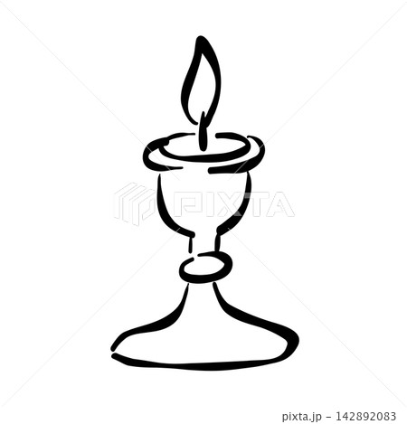 Vintage Candleholder Burning Candle Light Line Art Illustration 142892083