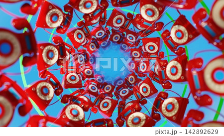 Flythrough Of Retro Mobile Phones Arranged In A Circular Ring 142892629