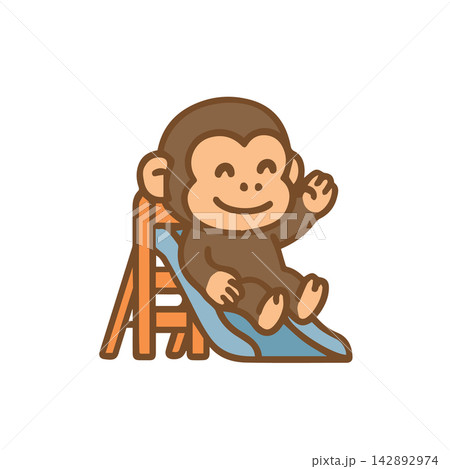Cute monkey playing on the slide Cartoon Illustration 142892974