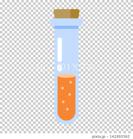 オレンジ色の薬品が入ったコルク栓付き試験管のイラスト 142893562