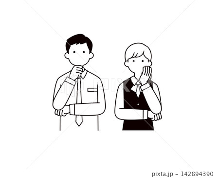 悩む・困る・考える、ビジネスマンと制服を着たビジネスウーマンの上半身ベクターイラスト素材セット 悩む・困る・考える、ビジネスマンと制服を着たビジネスウーマンの上半身ベクターイラスト素材セット 142894390