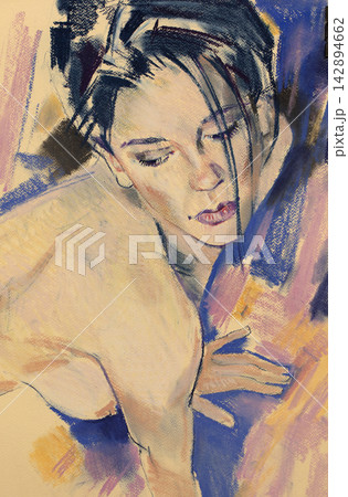 Pastel painting, female portrait, handmade Pastel painting, female portrait, handmade 142894662