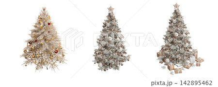 Christmas tree with decorations, isolated on white background, 3D illustration, cg render 142895462