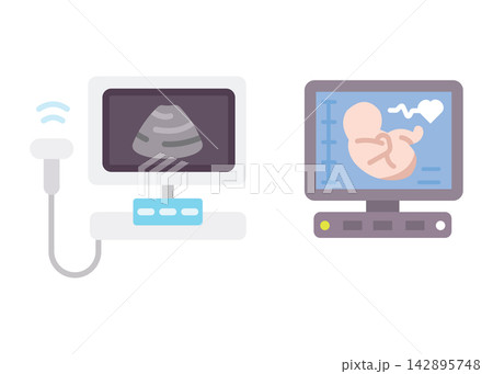 Medical Ultrasound Machine and Fetal Heartbeat Monitor Vector Illustration Set Medical Ultrasound Machine and Fetal Heartbeat Monitor Vector Illustration Set 142895748