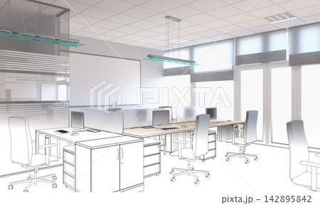 office, interior visualization, 3D illustration 142895842