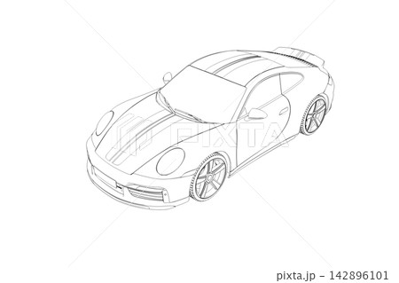 car outline drawing, sketch, contour image 142896101