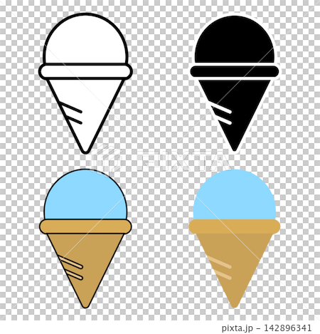 Ice cream icon, ice cream cone, soda flavor, black and white, color, vector illustration Ice cream icon, ice cream cone, soda flavor, black and white, color, vector illustration 142896341