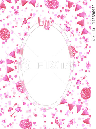 Hand drawn watercolor St. Valentine pink and red kisses and love signs postcard frame border. Illustration isolated on white background. Can be used for invitation, postcard scrapbook and other Hand drawn watercolor St. Valentine pink and red kisses and love signs postcard frame border. Illustration isolated on white background. Can be used for invitation, postcard scrapbook and other 142896473