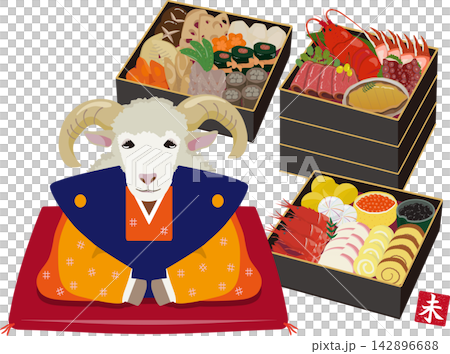 ヒツジとお節料理 黒のお重 ヒツジとお節料理 黒のお重 142896688