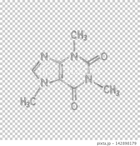 Caffeine molecule structure 1,3,7 - trimethylxanthine hand drawn illustration. Graphite pencil sketch style isolated from background. Concept of science, chemistry, education and coffee energy Caffeine molecule structure 1,3,7 - trimethylxanthine hand drawn illustration. Graphite pencil sketch style isolated from background. Concept of science, chemistry, education and coffee energy 142898179