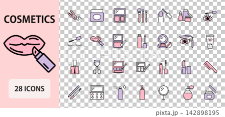 Makeup and cosmetics line icon set (color) Makeup and cosmetics line icon set (color) 142898195