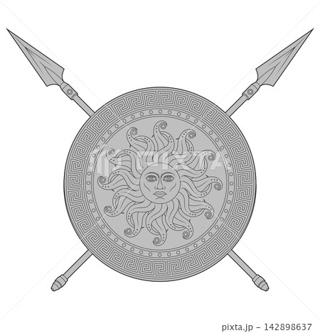 Greek Shield Gray Outline Spears 142898637