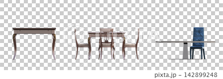 table isolated on transparent background, 3D illustration, cg render, set table isolated on transparent background, 3D illustration, cg render, set 142899248