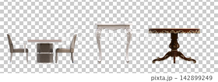table isolated on transparent background, 3D illustration, cg render, set table isolated on transparent background, 3D illustration, cg render, set 142899249