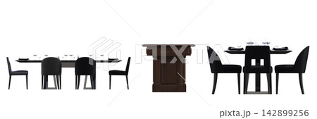 table isolated on transparent background, 3D illustration, cg render, set table isolated on transparent background, 3D illustration, cg render, set 142899256