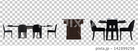 table isolated on transparent background, 3D illustration, cg render, set table isolated on transparent background, 3D illustration, cg render, set 142899256