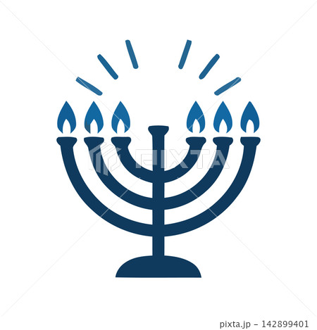 Simple blue vector icon representing the menorah candelabrum, perfect for holiday designs, Jewish themes, or cultural greetings. Simple blue vector icon representing the menorah candelabrum, perfect for holiday designs, Jewish themes, or cultural greetings. 142899401