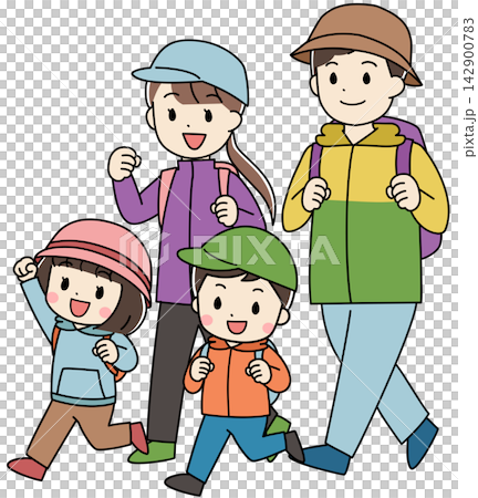 Illustration of a family hiking and traveling Illustration of a family hiking and traveling 142900783
