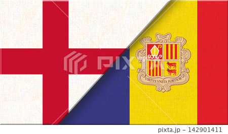 Double flag of England and Andorra on fabric texture - 3D illustration. 142901411