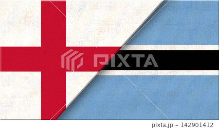 Double flag of England and Botswana on fabric texture - 3D illustration. Double flag of England and Botswana on fabric texture - 3D illustration. 142901412