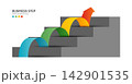 Business step growth infographic with rising arrow over stairs process for success. 142901535