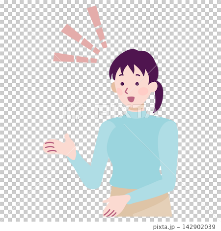 一幅描繪一位面帶微笑並正在解釋某事的女子的插圖。 142902039