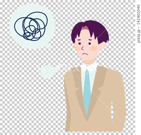 An illustration of a businessman who is troubled and unable to organize his thoughts. An illustration of a businessman who is troubled and unable to organize his thoughts. 142902040