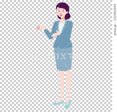 A full-body illustration of a businesswoman giving directions and explanations. A full-body illustration of a businesswoman giving directions and explanations. 142902043