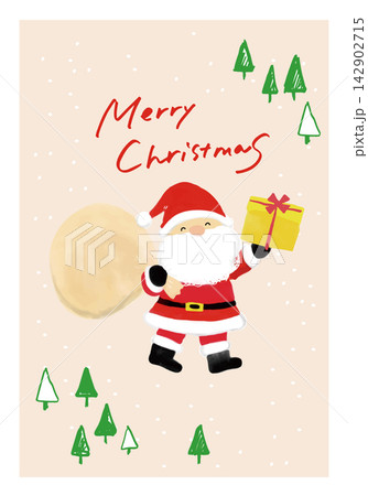 クリスマスのかわいいサンタのイラスト　クリスマスカード 142902715