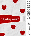 Valentines Day Romantic Card with Red Hearts and Love Message on Crumpled Paper Background, Will You Be My Valentine Greeting Design for Romantic Celebration, Invitation and Poster 142903220