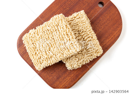 stack of Non Fried Dried Egg Noodle Blocks 142903564