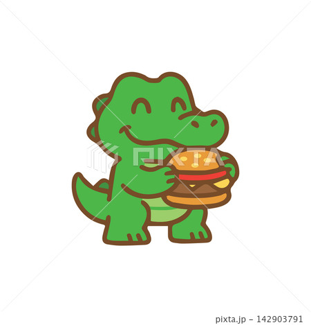 Cute crocodile eating a burger Cartoon Illustration Cute crocodile eating a burger Cartoon Illustration 142903791