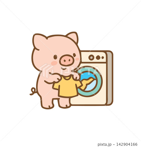 A cute pig doing laundry Cartoon Illustration A cute pig doing laundry Cartoon Illustration 142904166