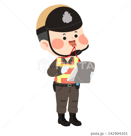 Thai Traffic Police Officer Character Writing Report and Blowing Whistle Thai Traffic Police Officer Character Writing Report and Blowing Whistle 142904201