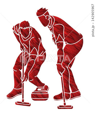 Curling Sport Team Group of Male Players Action Cartoon Graphic Vector Curling Sport Team Group of Male Players Action Cartoon Graphic Vector 142905967