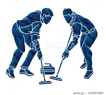 Curling Sport Team Group of Male Players Action Cartoon Graphic Vector Curling Sport Team Group of Male Players Action Cartoon Graphic Vector 142905968