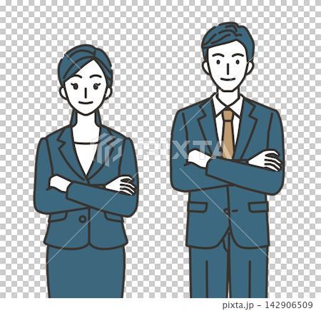 Business professionals, both male and female, standing with their arms crossed, exuding confidence. Business professionals, both male and female, standing with their arms crossed, exuding confidence. 142906509