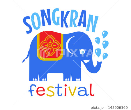 Vector logo for Songkran festival in Thailand with elephant and water drops. Songkran water festival logo. 142906560