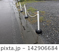雨で道路脇にできた水たまりと排水口 142906684