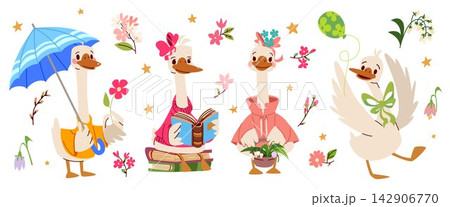 Happy spring goose character set on white 142906770